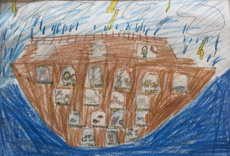 Sara Kirkengen Hovlid (9 år) fra Ulsteinvik har tegnet Noas ark.