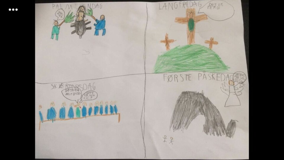 Bestemor Astrid Swan har sendt inn tegningen fra Rebekka Sofie Milsom (8 år) sin hånd.