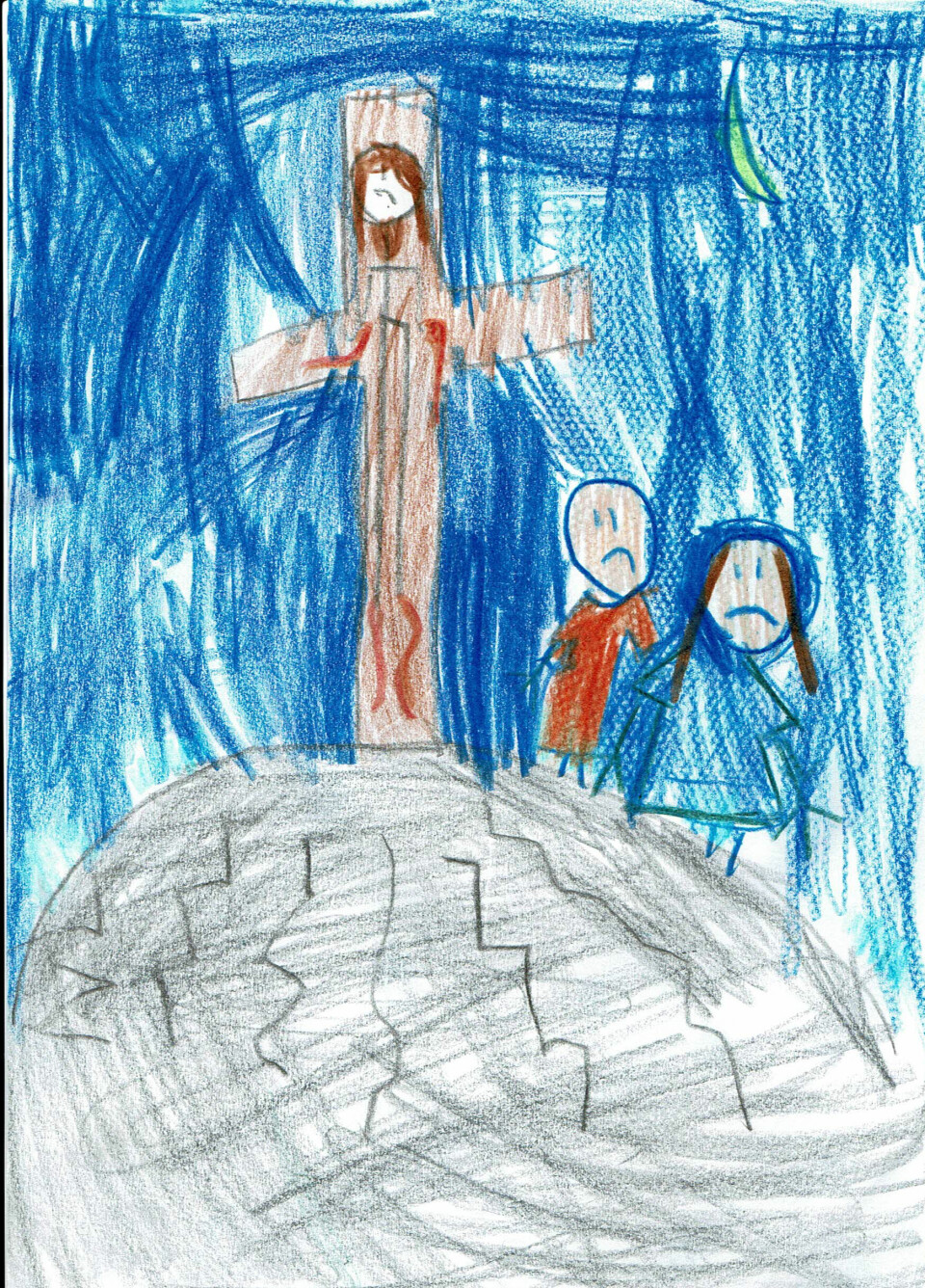 Maren de Souza Torgersen fra Stavanger har tegnet en tegning av Jesus på korset. Pappa Torger Torgersen har sendt den inn.