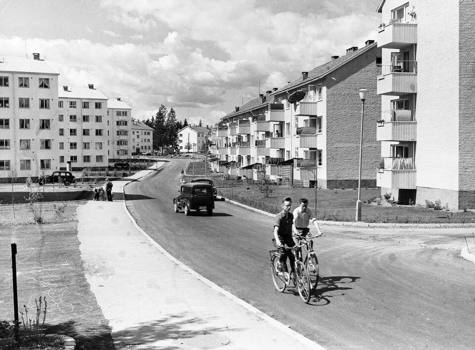 Arkitekt Jan Olav Jensen i Jensen og Skodvin arkitektkontor, trekker fram OBOS-prosjektet på Lambertseter som et eksempel på vellykka boligarkitektur. Her fra en gang på 1950-tallet. Foto: NTB scanpix/arkiv