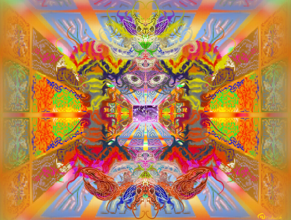 VISJONER: Rick Wiik sitter ofte ved tegnebrettet, og har forsøkt å gjengi synene. Psykedelisk kunst eller visjonskunst regnes som en egen sjanger, og pryder blant annet platecovere av Nirvana, Tool, Beastie Boys og David Byrne. Rick Wiik sitter ofte ved tegnebrettet, og har forsøkt å gjengi visjonene.