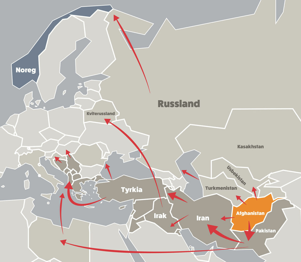 MANGE RUTER: For dei som har ressursane til det, finnast det mange ruter til Europa. Dei fleste av dei er både farlege og vanskelege. Flyktningruter frå Afghanistan