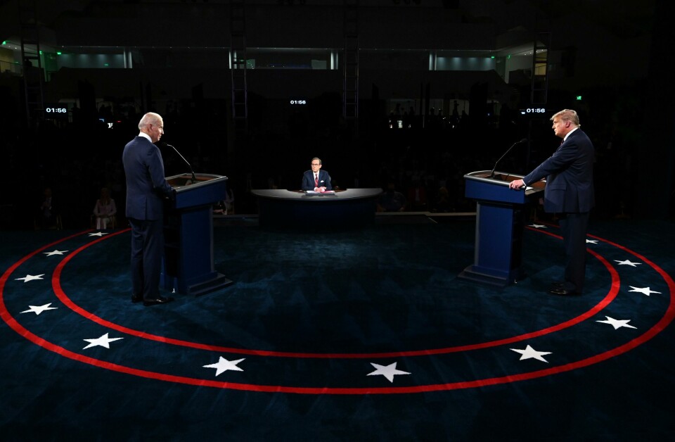 President Donald Trump and Democratic presidential candidate former Vice President Joe Biden participate in the first presidential debate Tuesday, Sept. 29, 2020, at Case Western University and Cleveland Clinic, in Cleveland. (Olivier Douliery/Pool vi AP) President Donald Trump and Democratic presidential candidate former Vice President Joe Biden participate in the first presidential debate Tuesday, Sept. 29, 2020, at Case Western University and Cleveland Clinic, in Cleveland. (Olivier Douliery/Pool vi AP)