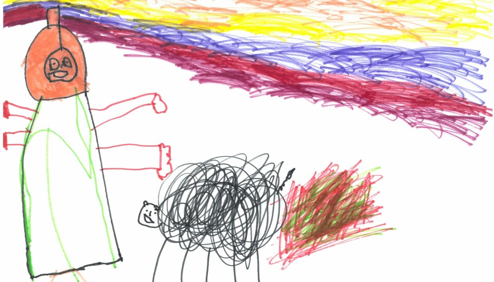 Mia Runeson, 5 år, har tegnet denne i Helgerud menighetsbarnehage i Bærum.
