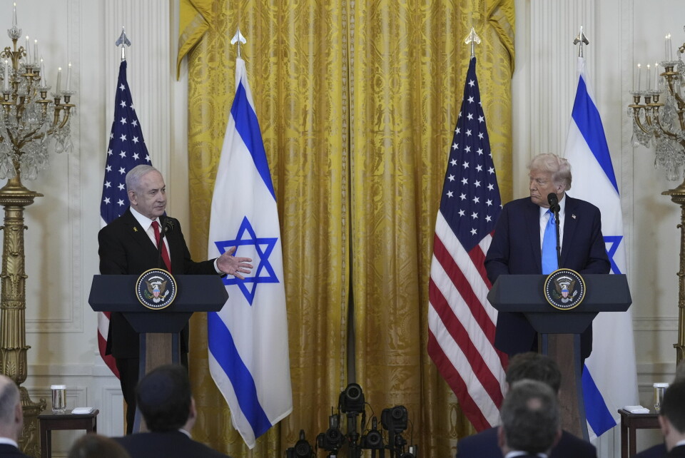 Benjamin Netanyahu og Donald Trump på pressekonferansen i Det hvite hus tirsdag. Benjamin Netanyahu og Donald Trump på pressekonferansen i Det hvite hus tirsdag. Foto: Alex Brandon / AP / NTB