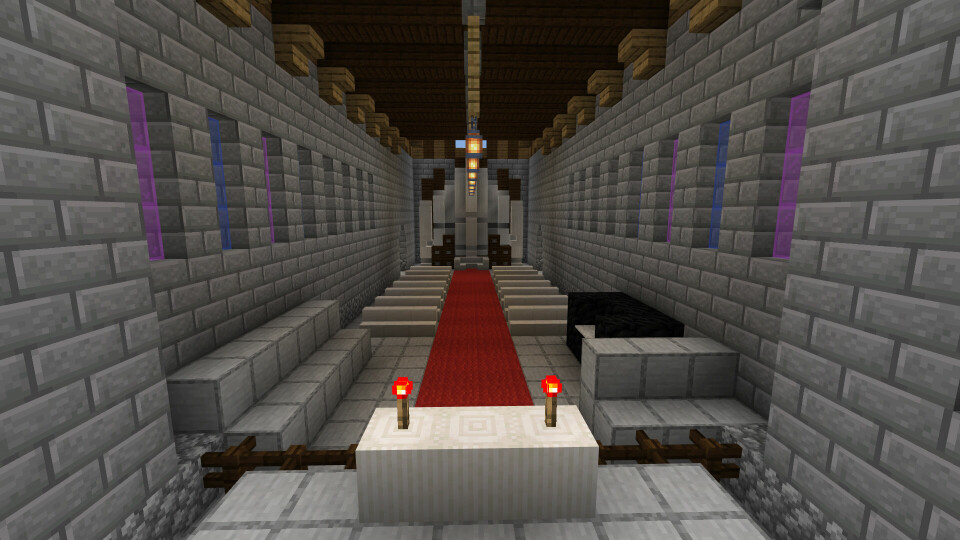 INNSIDEN: Det digitale kirkerommet i Minecraft vil snart åpne dørene for Holmestrand-elevene - i stedet for den tradisjonelle skolegudstjenesten før jul. Skjermdump/Andreas Auby.